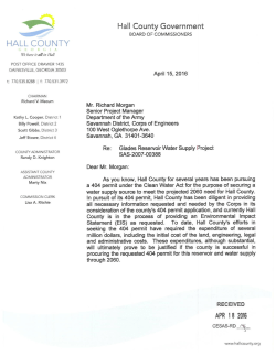 to read Hall County`s request to temporarily withdraw its 404 permit