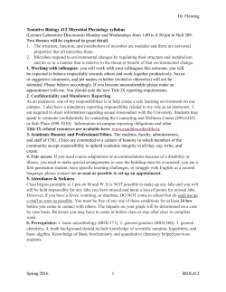 Dr. Fleming Tentative Biology 412 Microbial Physiology syllabus