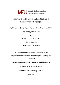 Edward Bond`s Bingo: A Re-Reading of