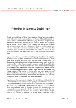 Federalism in Burma: A Special Issue