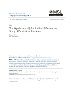 The Significance of John S. Mbiti`s Works in the Study of Pan
