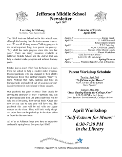 Jefferson Middle School Newsletter April Workshop &ldquo;Self