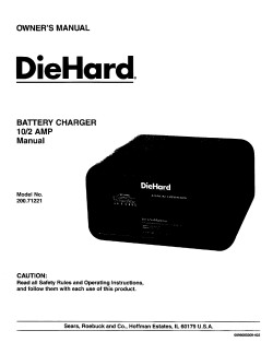 OWNER`S MANUAL DieHard BATTERY CHARGER 10/2 AMP Manual