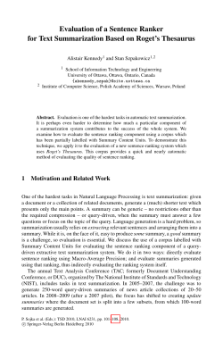 Evaluation of a Sentence Ranker for Text Summarization Based on