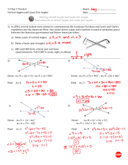 1.4 Day 1 Practice Name: Vertical Angles and Linear Pair Angles Date: