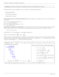 Precalculus: Real Zeros of Polynomial Functions Concepts: Long