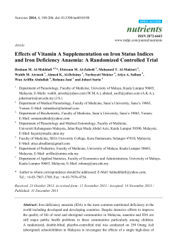 Effects of Vitamin A Supplementation on Iron Status Indices and Iron