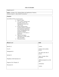 SMS STANDARDS Grade Level: 8 Subject - Writing