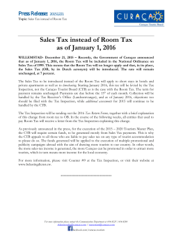 Sales Tax instead of Room Tax as of January 1, 2016