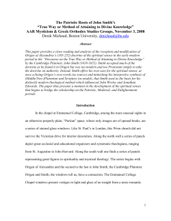 The Patristic Roots of John Smith`s &ldquo;True Way or Method of Attaining