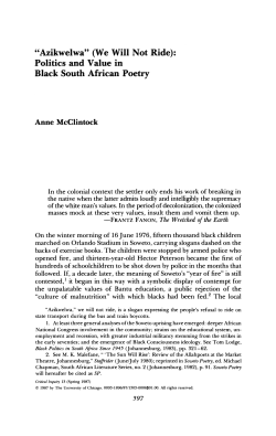 "Azikwelwa" (We Will Not Ride): Politics and Value in Black South