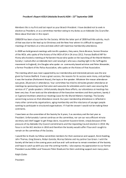 President`s Report ASSLH (Adelaide Branch) AGM – 23rd