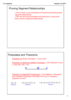 Proving Segment Relationships Postulates and Theorems: