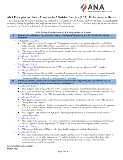 ANA Principles and Policy Priorities for Affordable Care Act (ACA