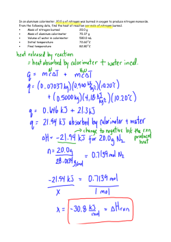 Mass of nitrogen burned 20.0 g Mass of aluminum calorimeter 70.37