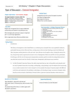 Topic of Discussion &ndash; Colonial Immigration