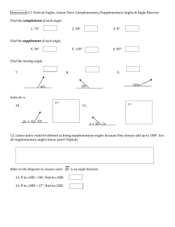 Homework 2.1 Vertical Angles, Linear Pairs, Complementary