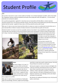 Student Profile, Friday 25th October 2013