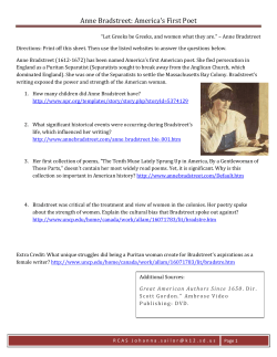 Anne Bradstreet, America`s First Poet