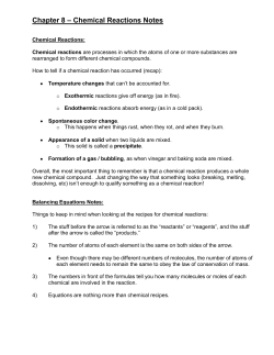 Chapter 10 &ndash; Chemical Reactions Notes