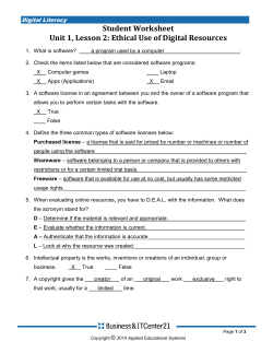 Student Worksheet Unit 1, Lesson 2: Ethical Use of Digital Resources
