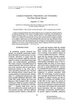 Livestock Husbandry, Pastoralisms, and Territoriality: The West