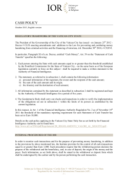 cash policy - Istituto per le Opere di Religione