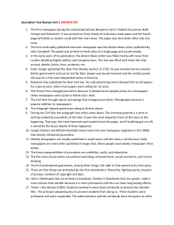 Journalism Test Review Unit 1 ANSWER KEY 1. The first newspaper