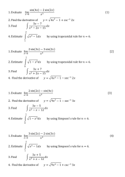 1.Evaluate lim sin(4    ) &minus; 2sin(2    ) 3 (1) 2.Find the derivative of