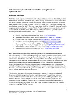 Northeast Resiliency Consortium Standards for Prior Learning