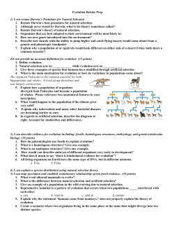 Evolution Retake Prep 1) I can restate Darwin`s Postulates for