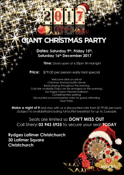 Seats are limited so DON`T MISS OUT Call Sheryl 03 943 5925 to