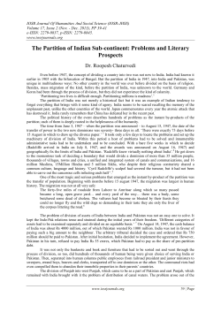 The Partition of Indian Sub-continent: Problems and Literary Prospects
