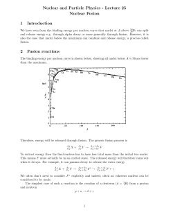 Nuclear and Particle Physics - Lecture 25 Nuclear Fusion 1