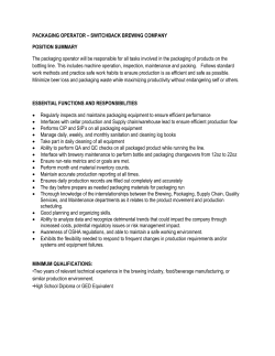 PACKAGING OPERATOR – SWITCHBACK BREWING COMPANY