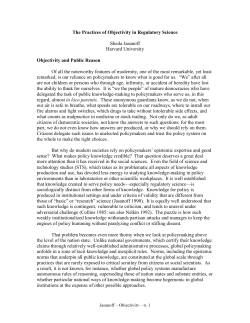 The Practices of Objectivity in Regulatory Science Sheila Jasanoff