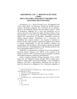 Medtronic, Inc. v. Boston Scientific Corp.: Declaratory Judgment`s