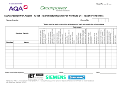 AQA/Greenpower Award: 73495 - Manufacturing Unit For Formula
