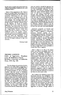 FREDRIC JAMESON Fables of Aggression: Wyndham Lewis, the