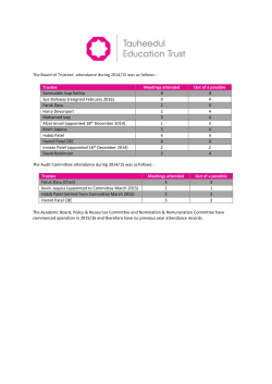 The Board of Trustees` attendance during 2014/15 was as follows