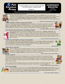 FIA COMMUNITY BULLETIN &ndash; August 11, 2016