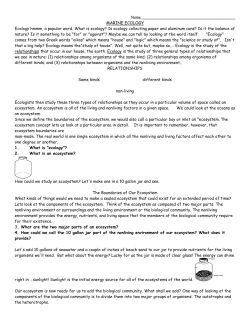 MARINE ECOLOGY Ecology hmmm, a popular word. What is
