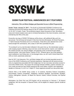 January 31, 2017: SXSW Film Festival Announces 2017 Features