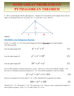 SOME GREAT PROBLEMS ON PYTHAGOREAN THEOREM