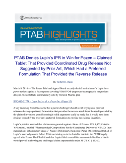 PTAB Denies Lupin`s IPR in Win for Pozen