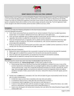 Smart Snacks in Schools Final Rule Summary