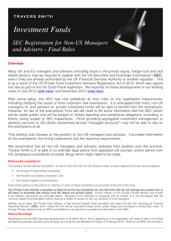 SEC Registration for Non-US Managers and Advisers