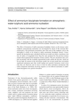 Effect of ammonium bisulphate formation on atmospheric water