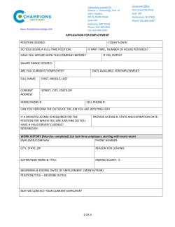 1 OF 3 APPLICATION FOR EMPLOYMENT POSITION DESIRED