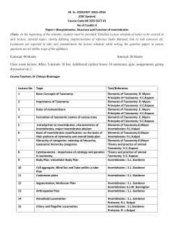 M. Sc. ZOOLOGY: 2015–2016 (CBC System) Course Code